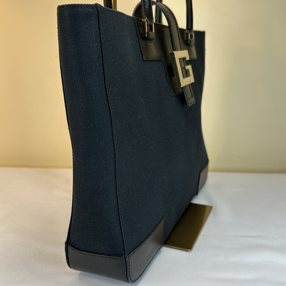 Gucci Black Canvas & Leather Tote with Silver G Buckle - Picture 4 of 15